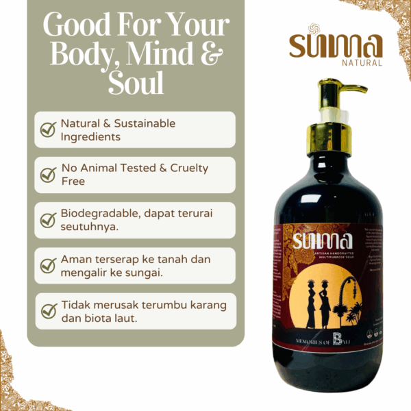 Suma Natural Multipurpose Soap - Sabun Alami & Multifungsi | Sabun Jerawat Punggung, Eczema, Eksim, Psoriasis & Sensitif, No SLS/SLES, No Detergent, No Paraben, No Triclosan, No Synthetic, No Foaming Agents. Body Wash Tubuh Gatal Mandi Berminyak Berjerawat - Image 3